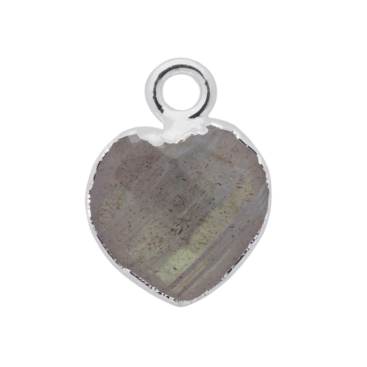 Labradorite Gemstone Heart Shape 10mm Pendant Sterling Silver Electroplated
