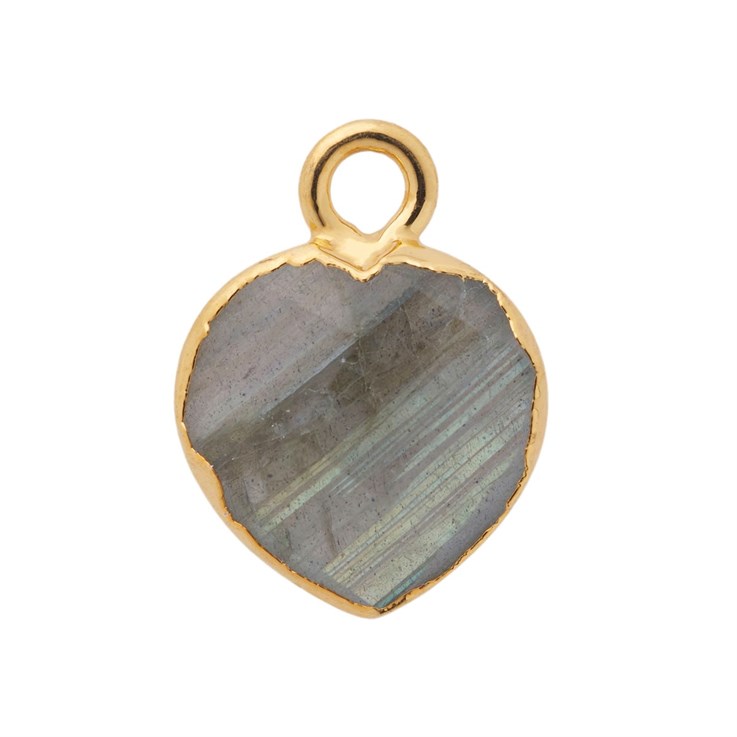 Labradorite Gemstone Heart Shape 10mm Pendant 18ct Gold Electroplated