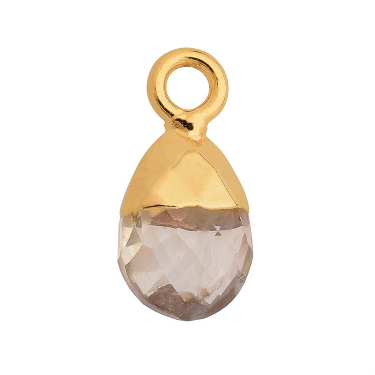 Natural Citrine Gemstone Faceted Tiny Teardrop 9x6mm Pendant/Dropper 18ct Gold Electroplated