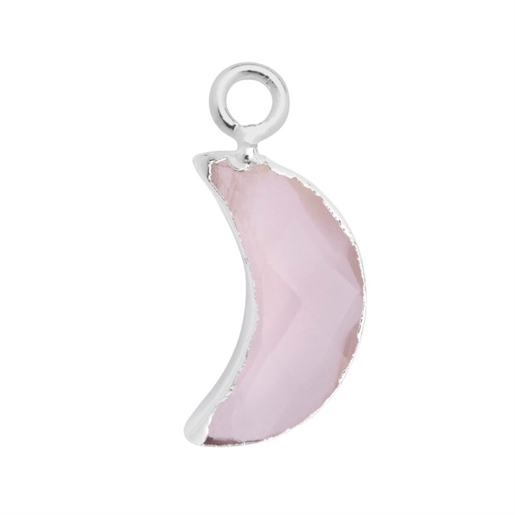 Rose Quartz Gemstone Faceted Crescent Moon 15x6mm Pendant/Dropper Sterling Silver Electroplated