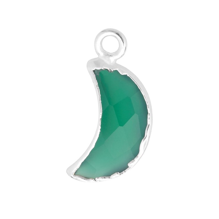Green Onyx Gemstone Faceted Crescent Moon 15x6mm Pendant/Dropper Sterling Silver Electroplated