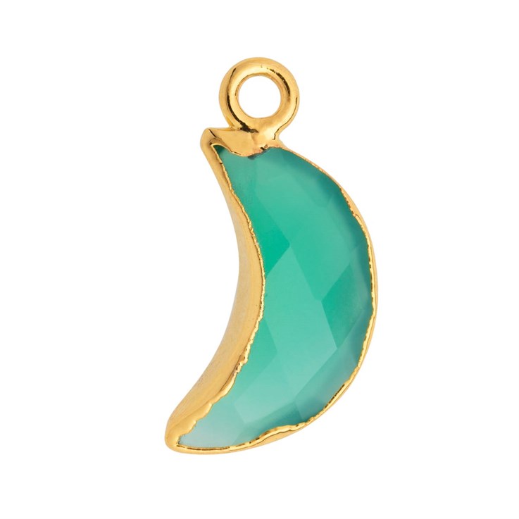 Green Onyx Gemstone Faceted Crescent Moon 15x6mm Pendant/Dropper 18ct Gold Electroplated
