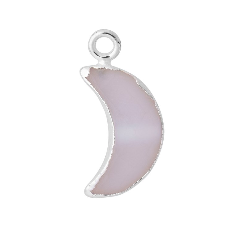 White Agate Gemstone Faceted Crescent Moon 15x6mm Pendant/Dropper Sterling Silver Electroplated