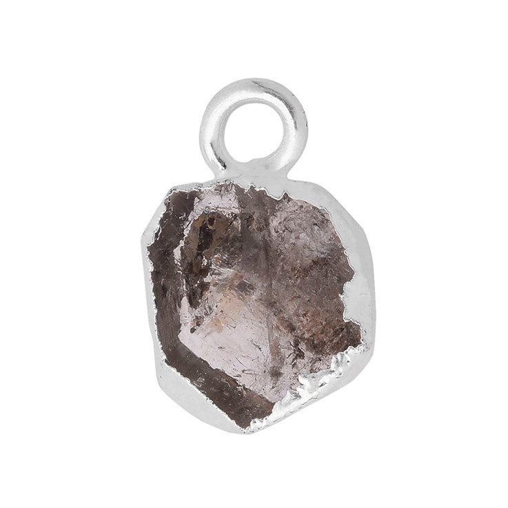 Herkimer Diamond Gemstone Raw Edge 8-10mm Pendant/Dropper Sterling Silver Electroplated