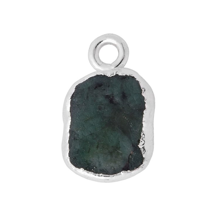 Emerald Gemstone Raw Edge 8-10mm Pendant/Dropper Sterling Silver Electroplated