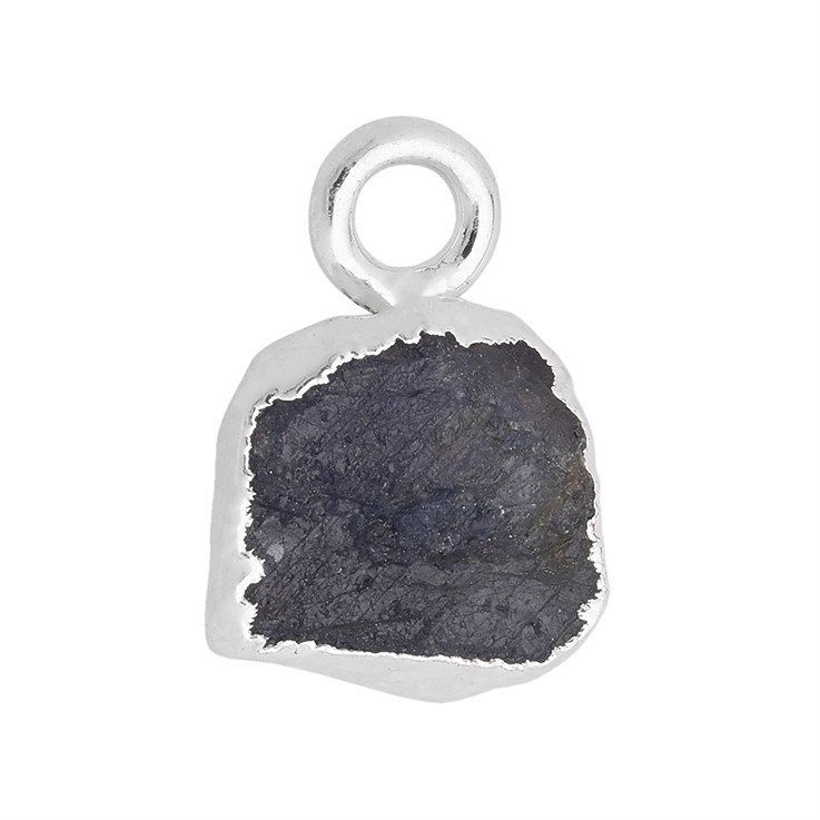Blue Sapphire Gemstone Raw Edge 8-10mm Pendant/Dropper Sterling Silver Electroplated