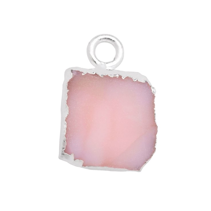 Pink Opal Gemstone Raw Edge 8-10mm Pendant/Dropper Sterling Silver Electroplated