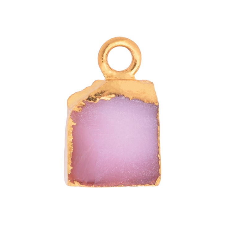 Pink Opal Gemstone Raw Edge 8-10mm Pendant/Dropper 18ct Gold Electroplated