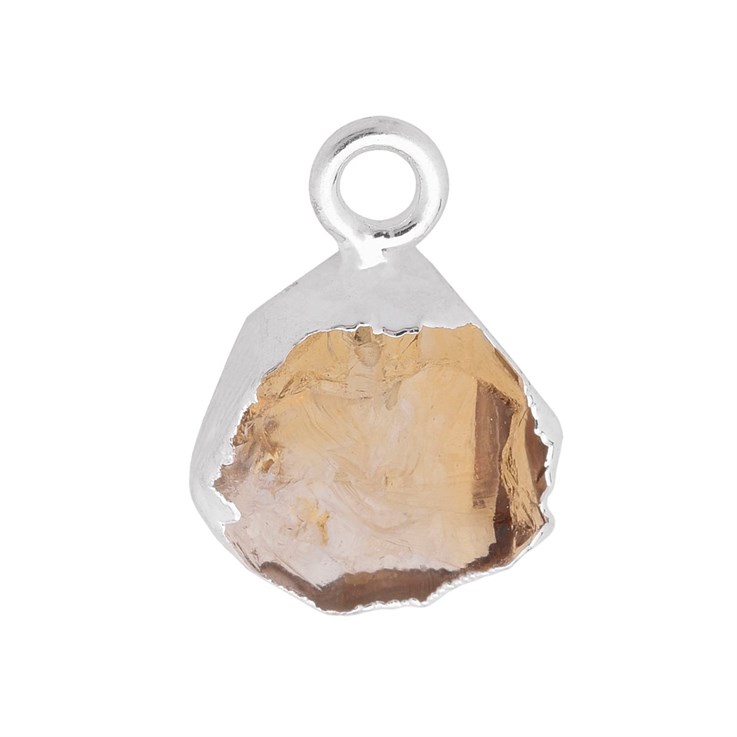Citrine Gemstone Raw Edge 8-10mm Pendant/Dropper Sterling Silver Electroplated