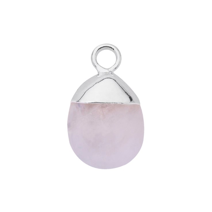 Rainbow Moonstone Gemstone Smooth Tumble Pendant/Dropper 8x10mm Sterling Silver Electroplated
