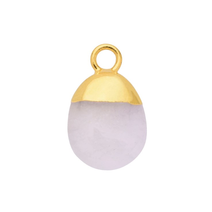 Rainbow Moonstone Gemstone Smooth Tumble Pendant/Dropper 8x10mm 18ct Gold Electroplated