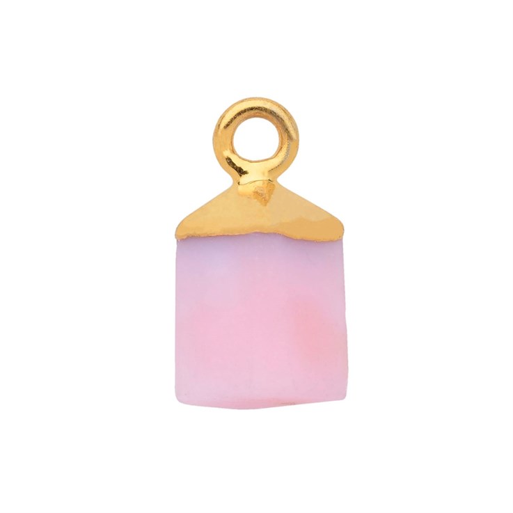Pink Opal Square Cut Raw Gemstone Pendant/Dropper 8-10mm 18ct Gold Electroplated