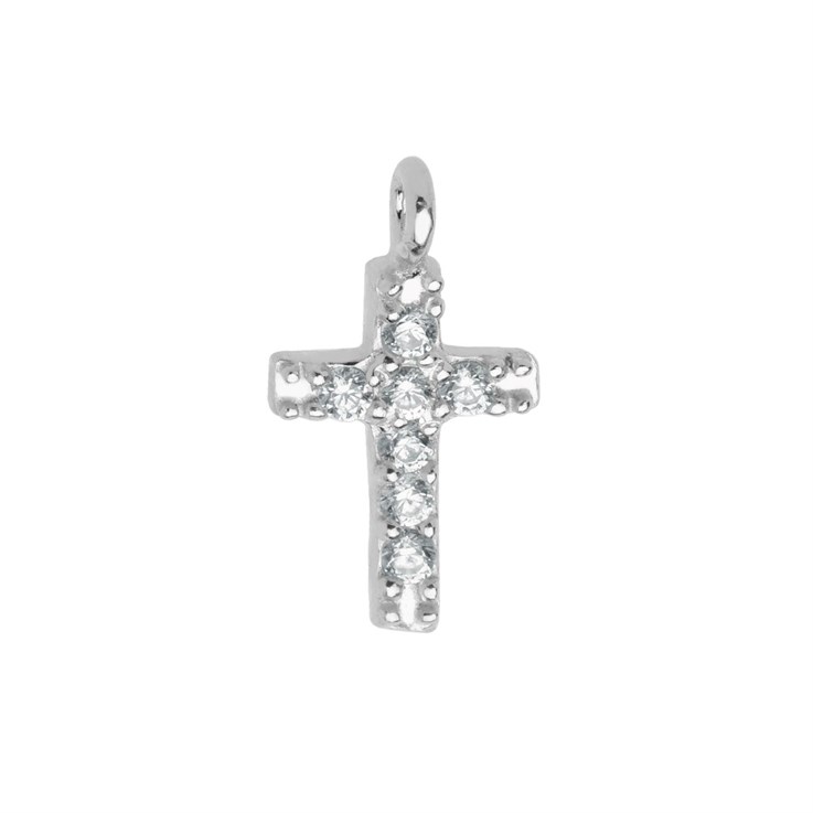 Cross with CZ Charm Appx 12x6mm Sterling Silver
