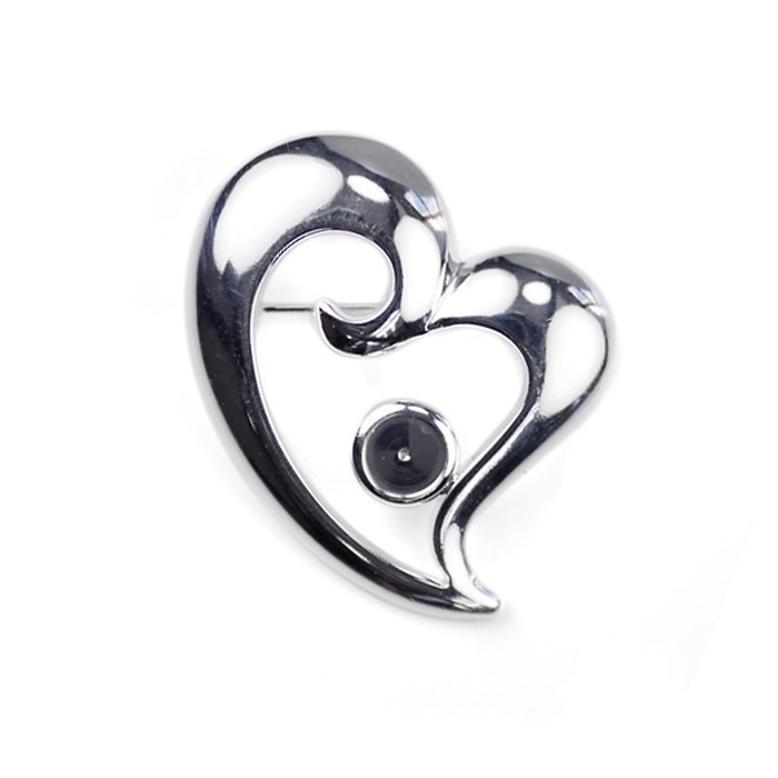 Offset Heart Brooch with 6mm Cup for Cabochon Silver Plated