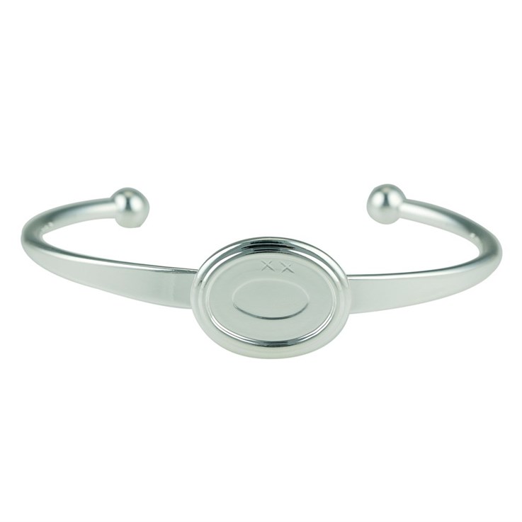 Twin Stepped Edge Torque Bangle with 18x13mm Cup for Cabochon Silver Plated