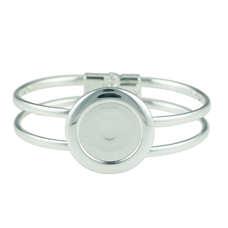 Spring Bangle with 20mm Cup for Cabochon Silver Plated