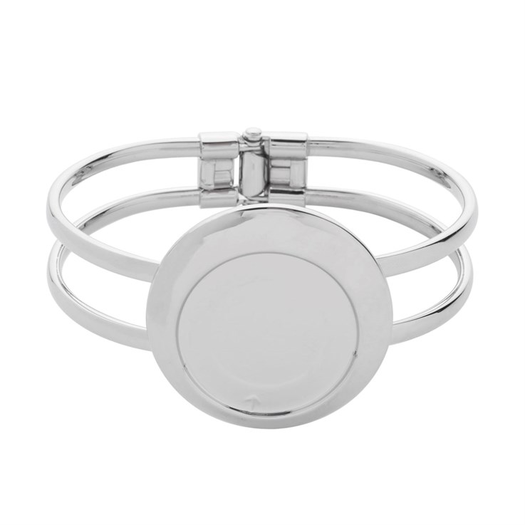 Offset Round Spring Bangle with 25mm Cup for Cabochon Rhodium Plated