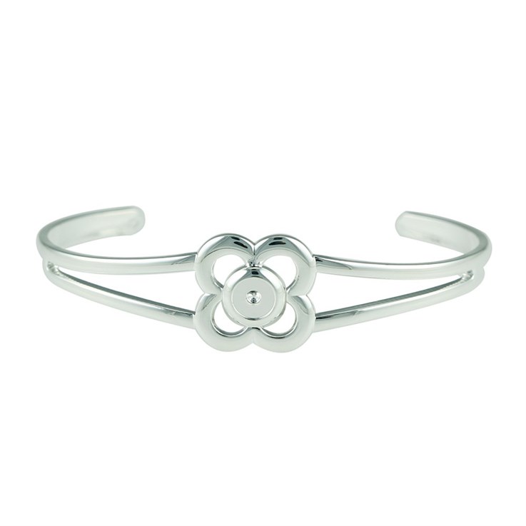 Bangle with Flower Shaped 6mm Cup for Cabochon Silver Plated