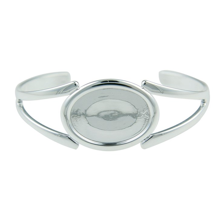 Torque Bangle with 25x18mm Cup for Cabochon Silver Plated