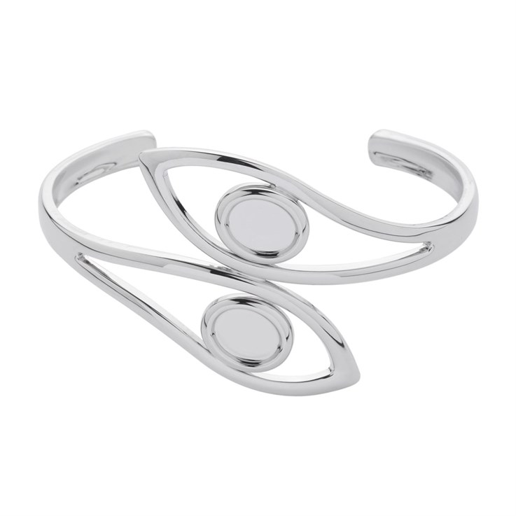 Leaf Cuff Bangle with 10x8mm Cup for Cabochon Silver Plated