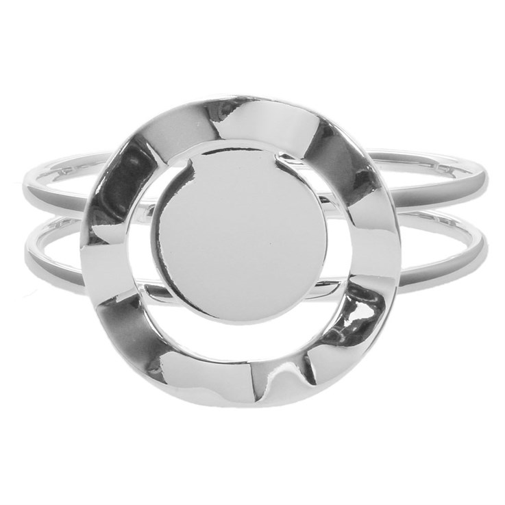 Rosette Circle Spring Bangle with 25mm Pad for Cabochon Silver Plated