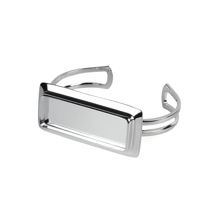 Cuff Bangle with Rectangle 16x44mm Inset Frame Silver Plated