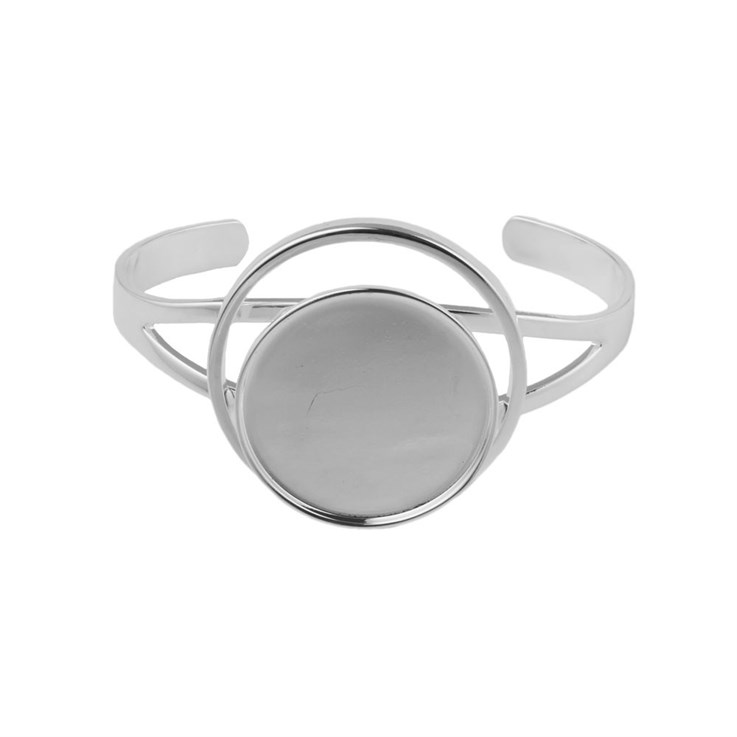 Offset Circle Cuff Bangle with 28mm Cup  for Cabochon Silver Plated