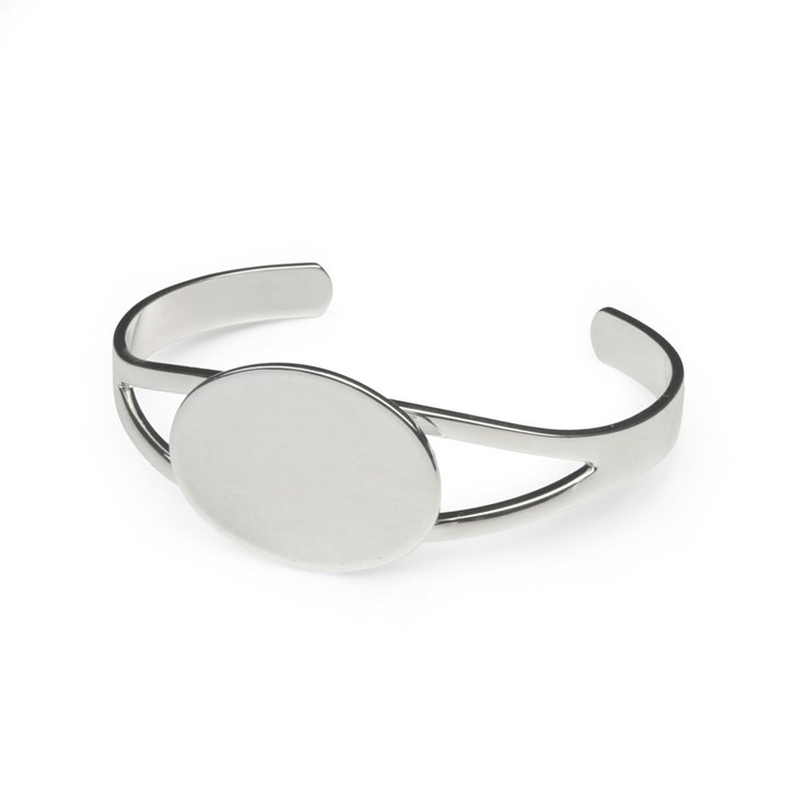 Cuff Bangle with 23x30mm Oval Flat Pad Silver Plated