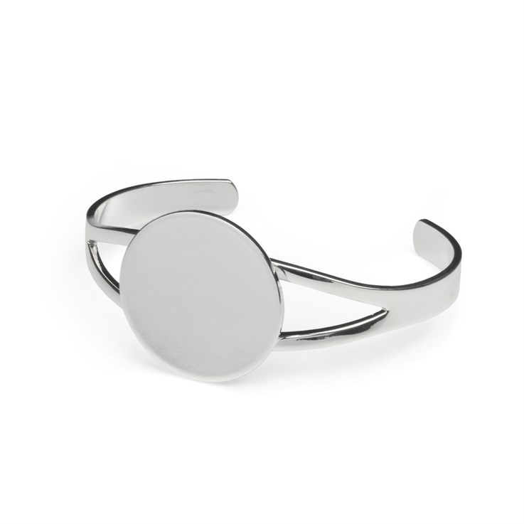 Cuff Bangle with 29mm Round Flat Pad Silver Plated