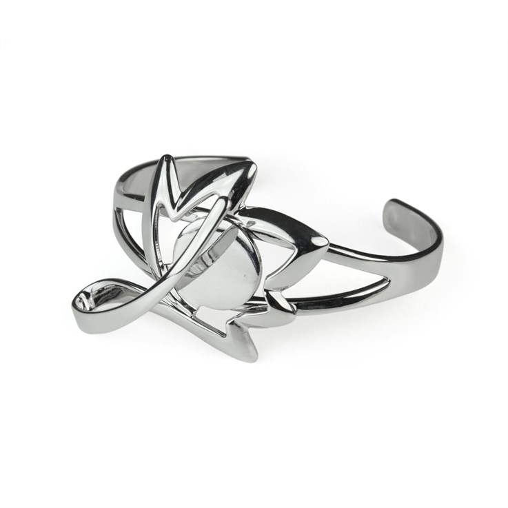 Maple Leaf Design Torque Bangle with 16mm approx  Flat Pad Rhodium Plated