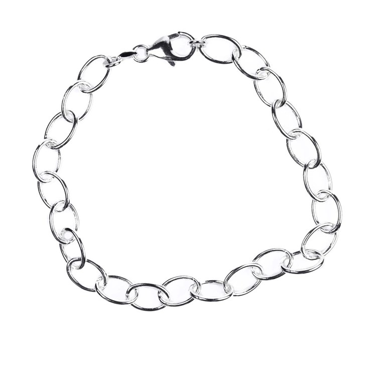 Charm Bracelet (Oval Links) 8.25" Silver Plated