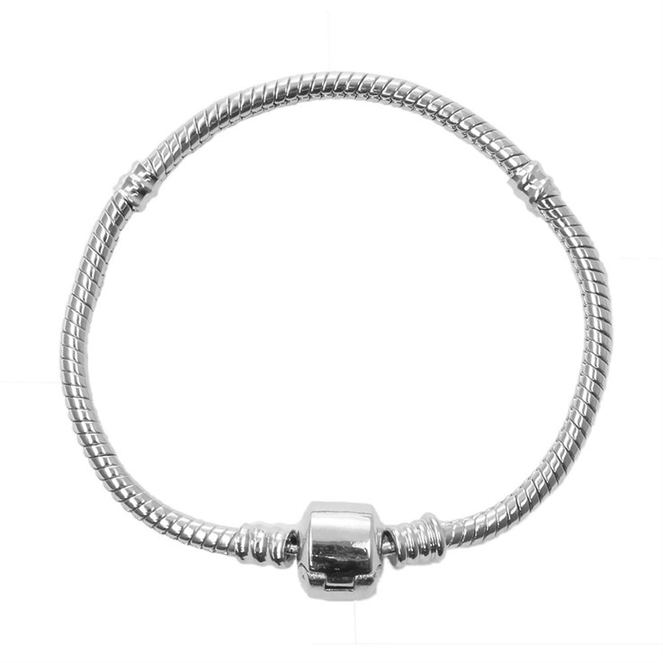 Pandora Style Charm Bracelet 6.6" Silver Plated