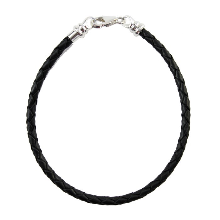 Caprice Black Braided Leather Bracelet 3mm 7.5" + STS Clasp