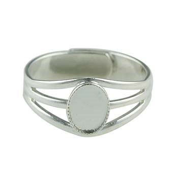 Ring with 8x6mm Milled Edge  Cup for Cabochon Silver Plated