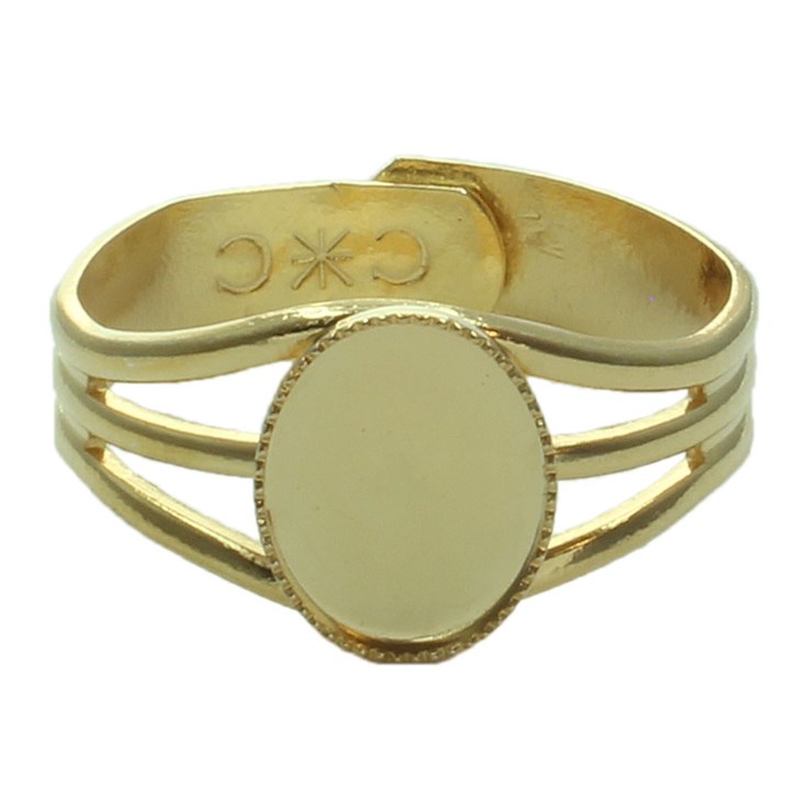 Ring with 10x8mm Milled Edge  Cup for Cabochon Gold Plated