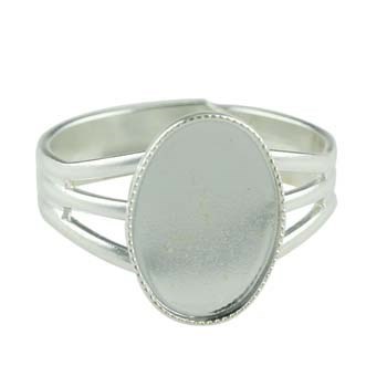 Ring with 14x10mm Milled Edge  Cup for Cabochon Silver Plated