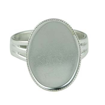 Ring with 18x13mm Milled Edge  Cup for Cabochon Silver Plated