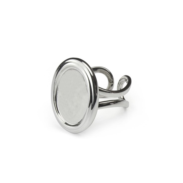 Twin Stepped Edge Ring with 18x13mm Cup for Cabochon Rhodium Plated