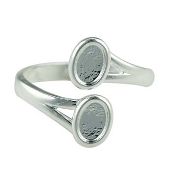 Ring with two 6x4mm Cups for Cabochons Silver Plated