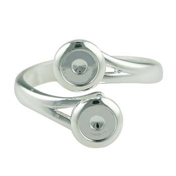 Ring with two 5mm Cups for Cabochons Silver Plated