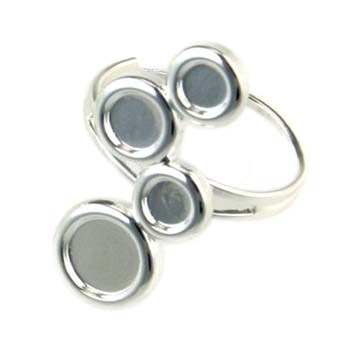 Adjustable Ring with 5mm 6mm and 8mm Cups for Cabochons Silver Plated