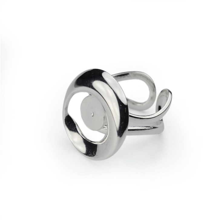 Adjustable Round Swirl Design Ring with  8mm approx Flat Pad Silver Plated