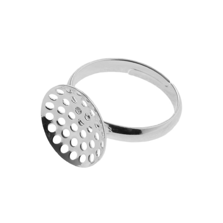 Adjustable Sieve Ring 14mm Top Silver Plated