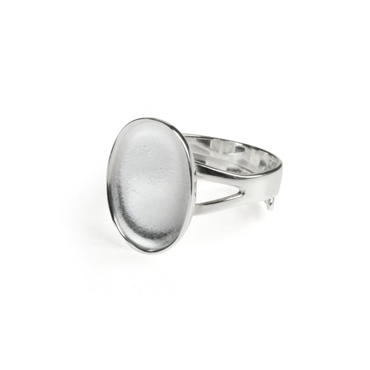 Ring with Split Shank and 14x10mm Heavy Plain Edge Cup for Cabochon Sterling Silver (STS)