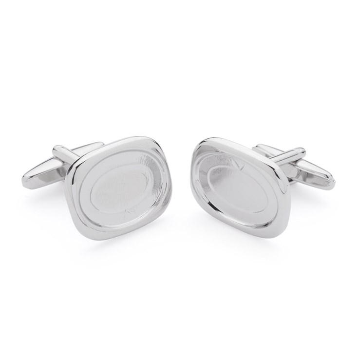 Rounded Rectangle Cuff Link with 18x13mm Cup for Cabochon Silver Plated
