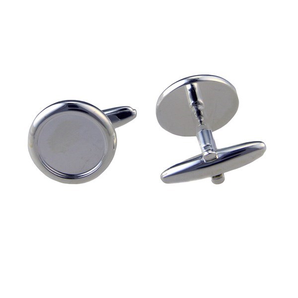 Round Cuff Link with 12mm Cup for Cabochon Silver Plated
