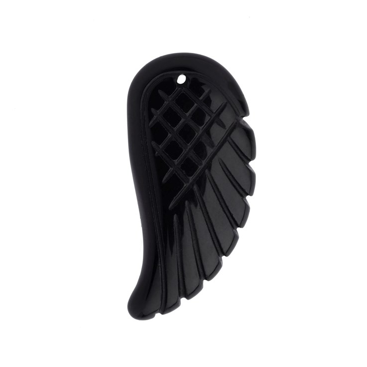 Black Onyx (Carved Both Sides) Angel Wing 35x16mm Top Drilled