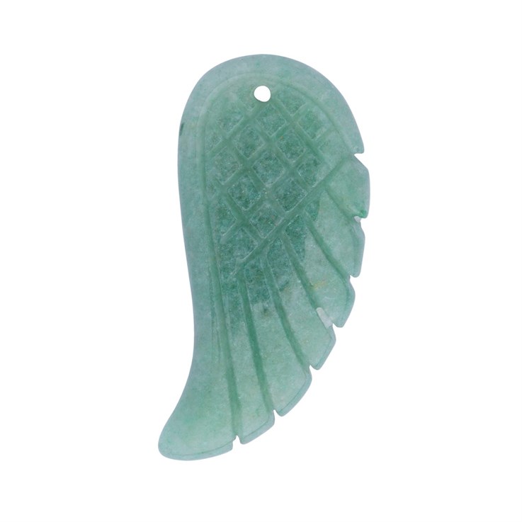Green Aventurine (Carved Both Sides) Angel Wing 35x16mm Top Drilled