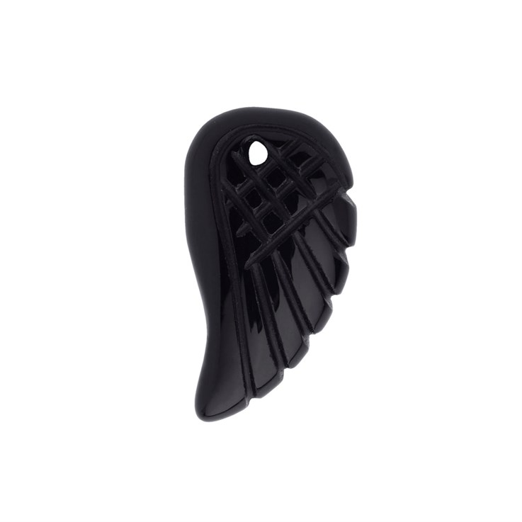 Black Onyx (Carved Both Sides) Angel Wing 18x10mm Top Drilled