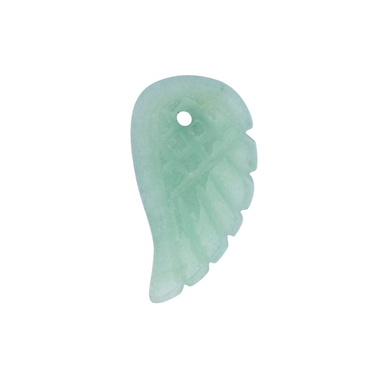 Green Aventurine (Carved Both Sides) Angel Wing 18x10mm Top Drilled